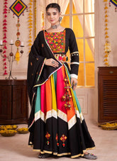Traditional black Navratri lehenga with mirror work and kutchi embroidery